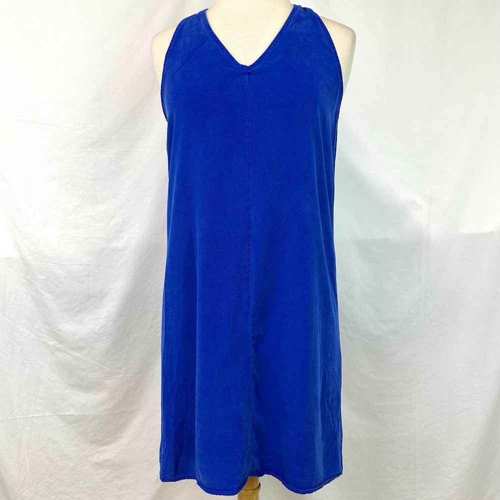 MAVEN WEST Cobalt Blue Halter V Neck Relaxed Boxy Mini Dress Cupro Women's XS